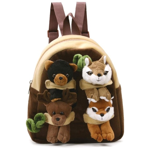 Kids Plush Backpack with Bear, Moose, Squirrel, and Fox Adorable Toddler Bag - Picture 1 of 1